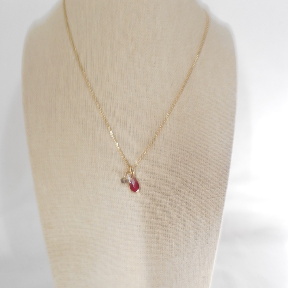 Gold Tone Red Stone Charm Necklace - Picture 3 of 4